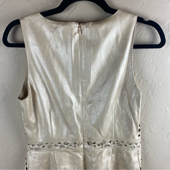 Laundry Shelli Segal Beige Eyelet Sleeveless Pleather Dress Size 4 Sheath Y2K - Picture 8 of 11